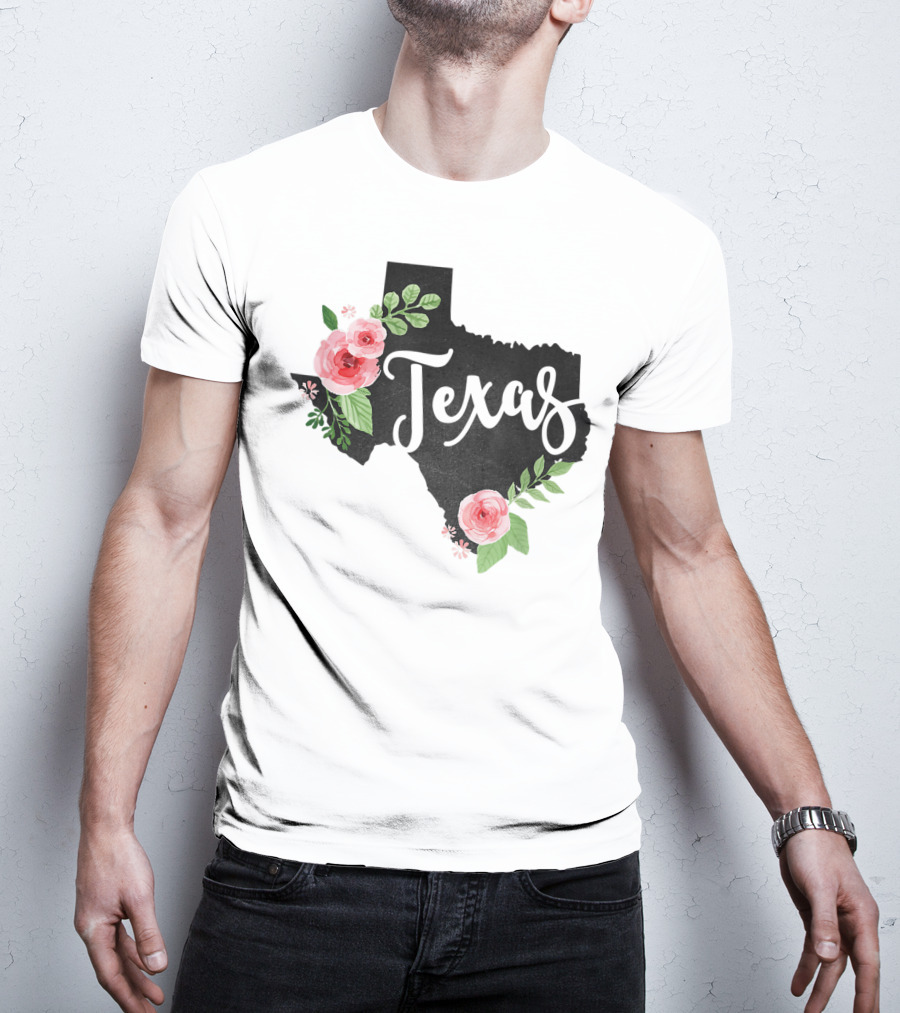 Texas Chalkboard With Watercolor Flowers Home State T-Shirt
