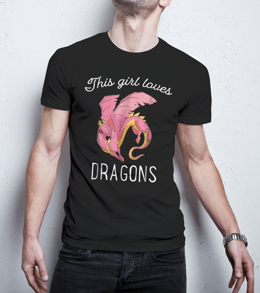 This Girl Loves Dragons Cute Pink Flying Dragon T-Shirt