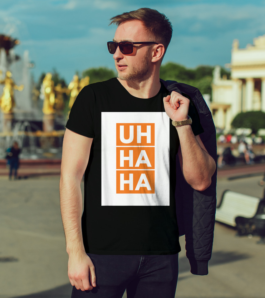 UH HA HA Bold White Letters On Orange Blocks T-Shirt