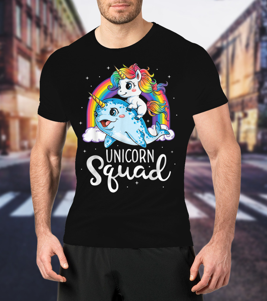 Unicorn Squad Narwhal Rainbow Girls Kids T-Shirt