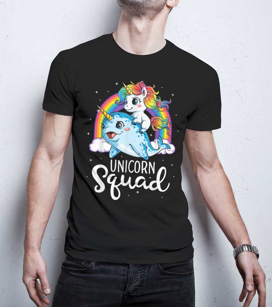 Unicorn Squad Narwhal Rainbow Girls Kids T-Shirt