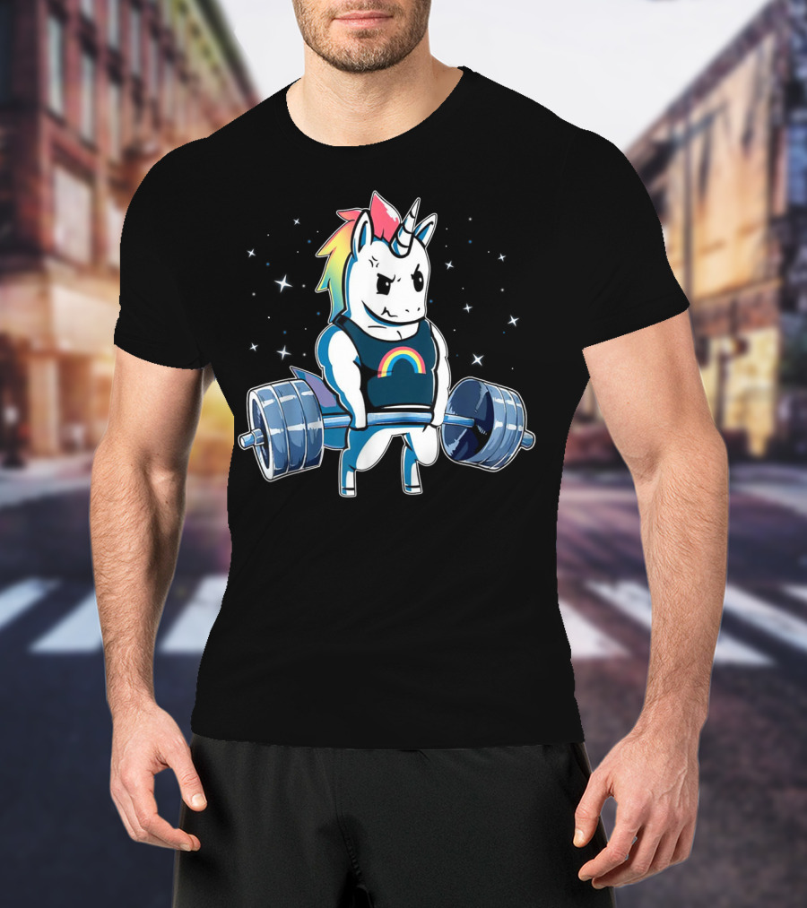 Unicorn Deadlift Powerlifting Rainbow Fitness Gym T-Shirt