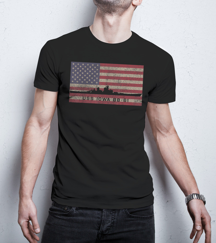 USS Iowa BB-61 American Flag Battleship T-Shirt