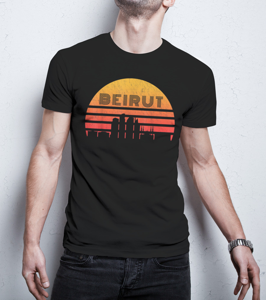 Vintage Beirut Lebanon Skyline Sunset T-Shirt