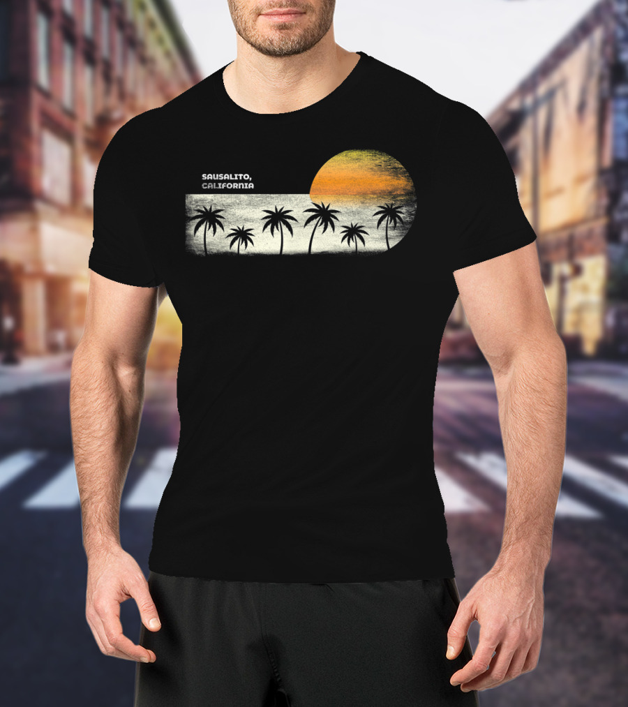 Sausalito California Vintage Ocean Sunset Palm Trees T-Shirt