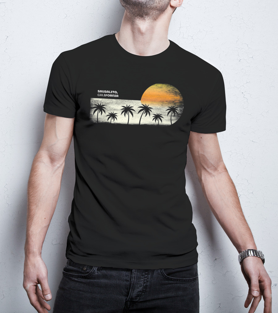 Sausalito California Vintage Ocean Sunset Palm Trees T-Shirt