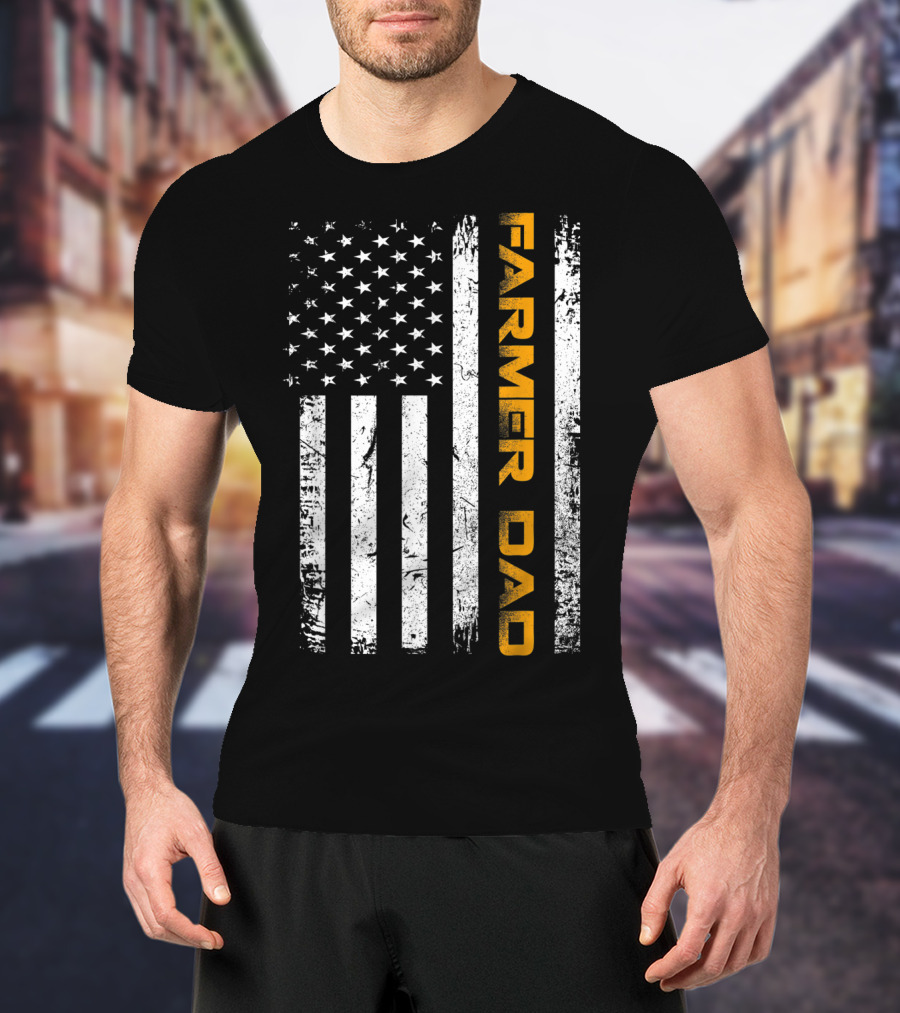 Vintage USA Flag Farmer Dad American Father T-Shirt