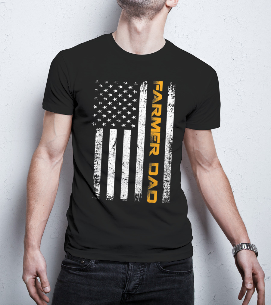 Vintage USA Flag Farmer Dad American Father T-Shirt