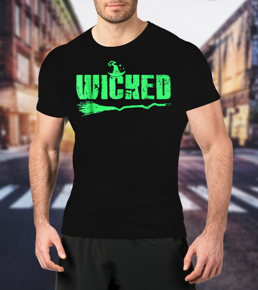 Wicked Green Witch Hat Broomstick Halloween Magic T-Shirt