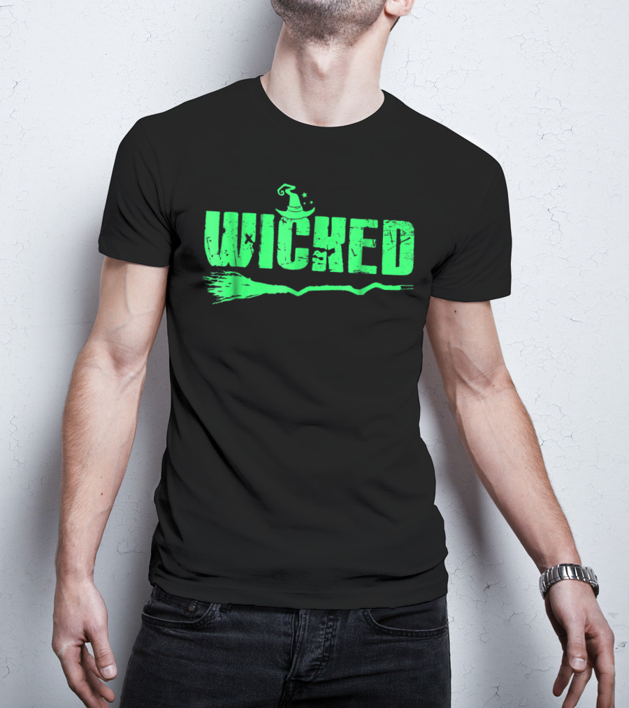 Wicked Green Witch Hat Broomstick Halloween Magic T-Shirt