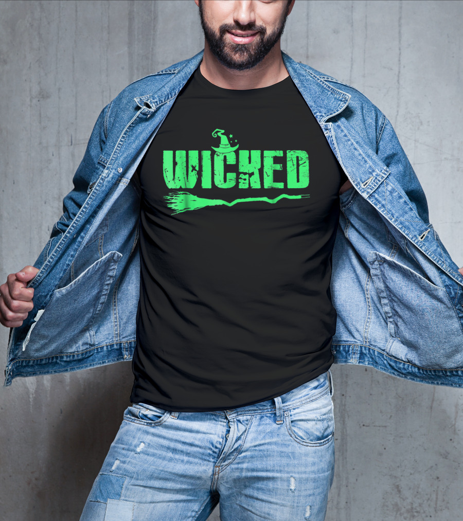 Wicked Green Witch Hat Broomstick Halloween Magic T-Shirt