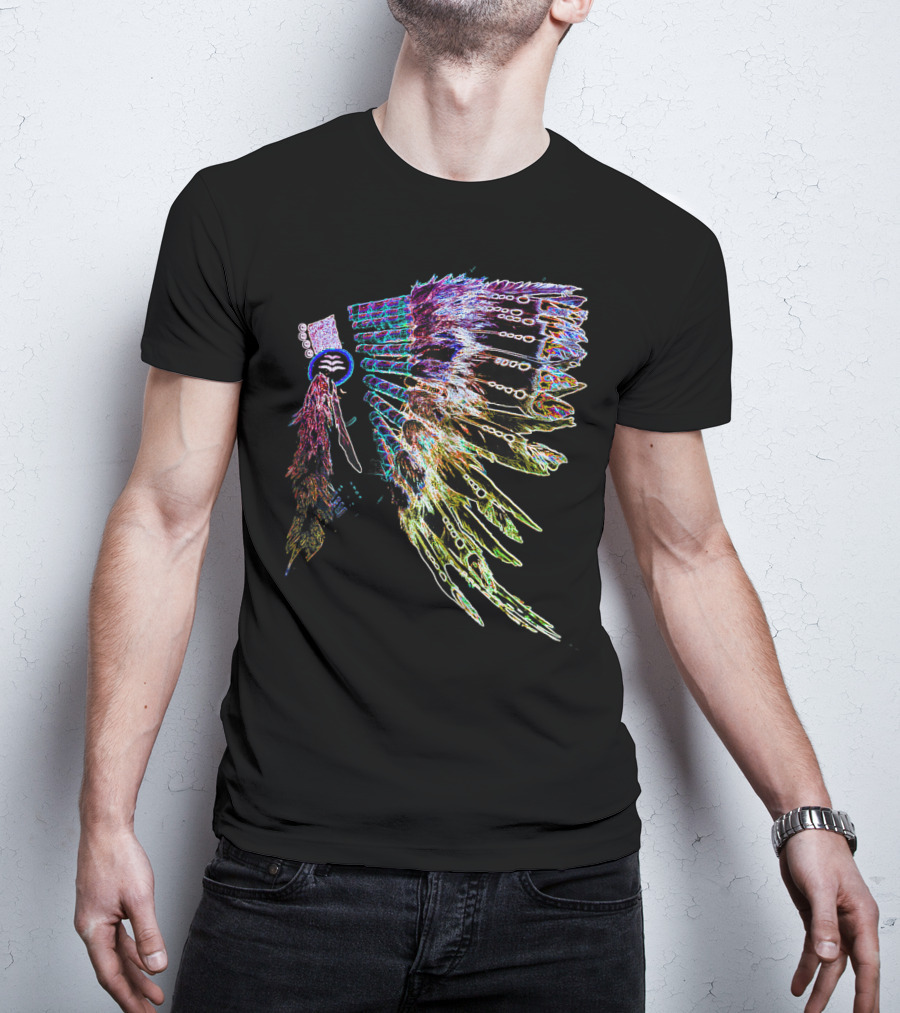 Native American Headdress Colorful Feather Neon T-Shirt