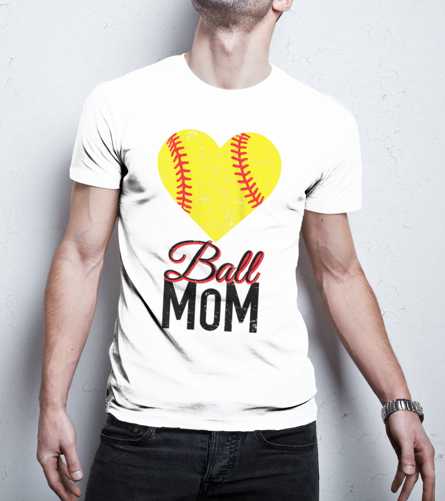 Love Ball Mom Heart Baseball Softball Graph T-Shirt