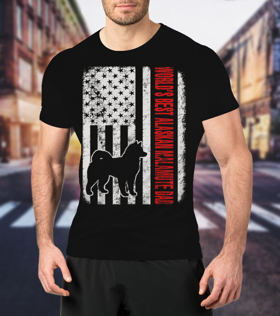 World's Best Alaskan Malamute Dad American Flag T-Shirt