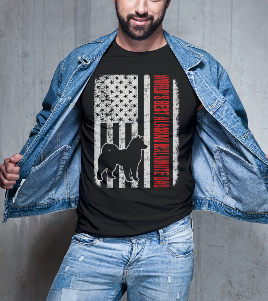 World's Best Alaskan Malamute Dad American Flag T-Shirt