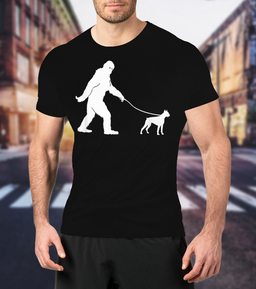 Bigfoot Sasquatch Walking Boxer Dog Lovers T-Shirt
