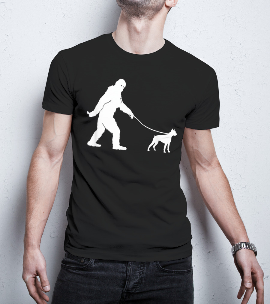 Bigfoot Sasquatch Walking Boxer Dog Lovers T-Shirt