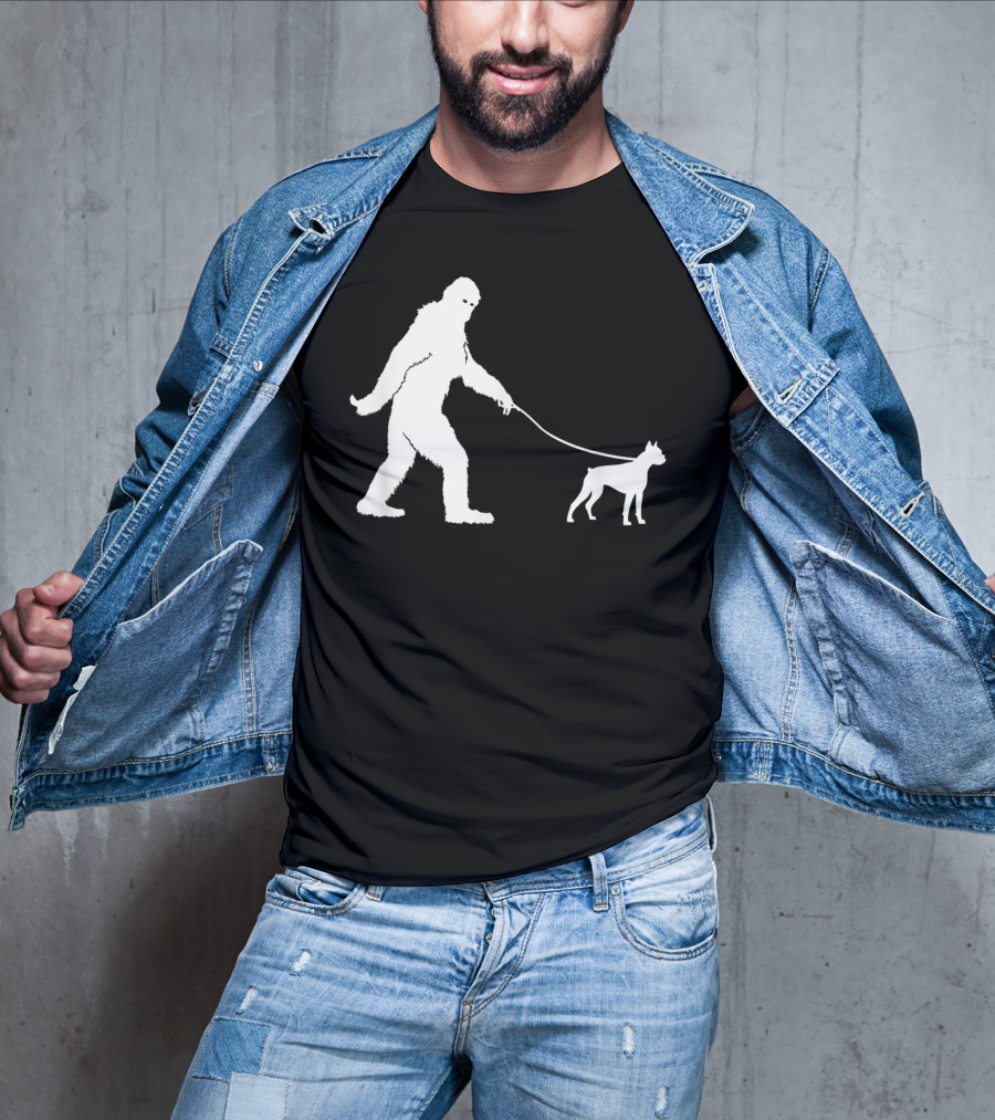 Bigfoot Sasquatch Walking Boxer Dog Lovers T-Shirt