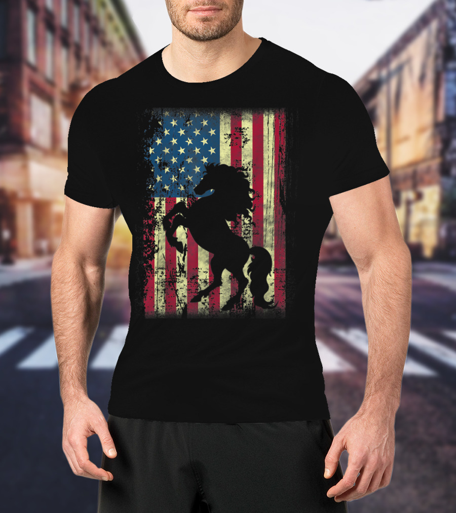 USA Patriotic Horse And American Flag T-Shirt