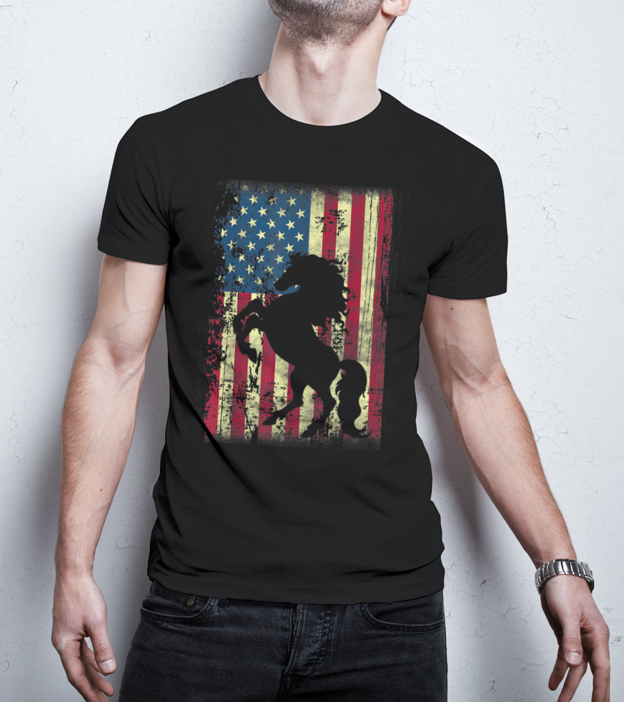 USA Patriotic Horse And American Flag T-Shirt