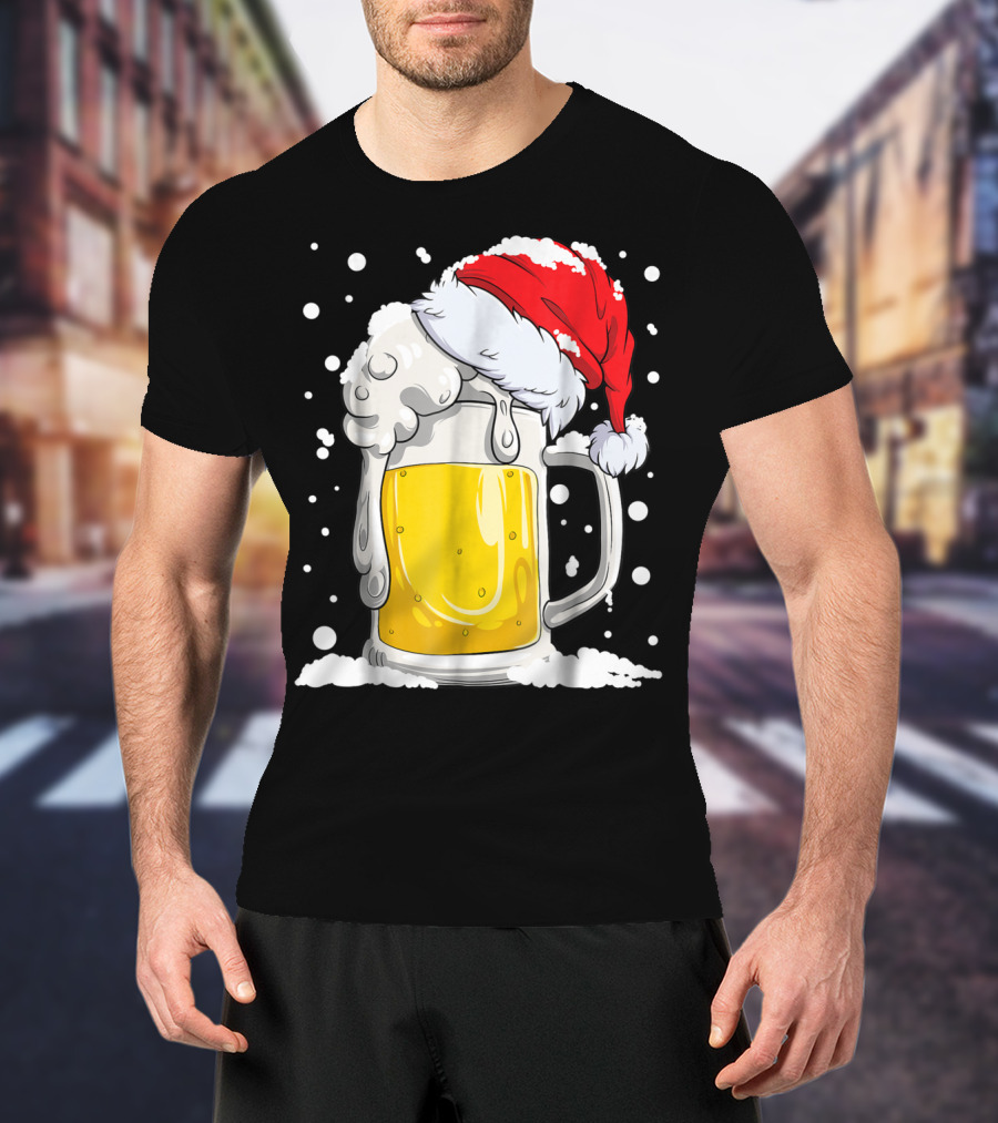 Beer Christmas Santa Hat Xmas Snow Men Mug T-Shirt