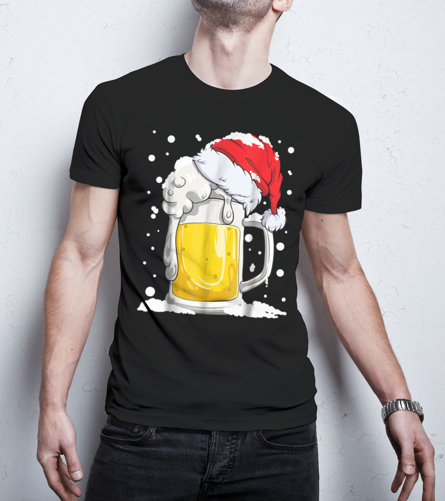 Beer Christmas Santa Hat Xmas Snow Men Mug T-Shirt