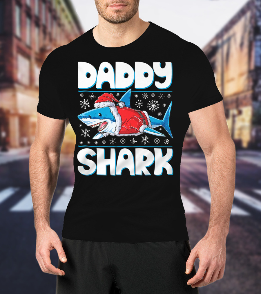 Daddy Shark Santa Christmas Snowflakes T-Shirt
