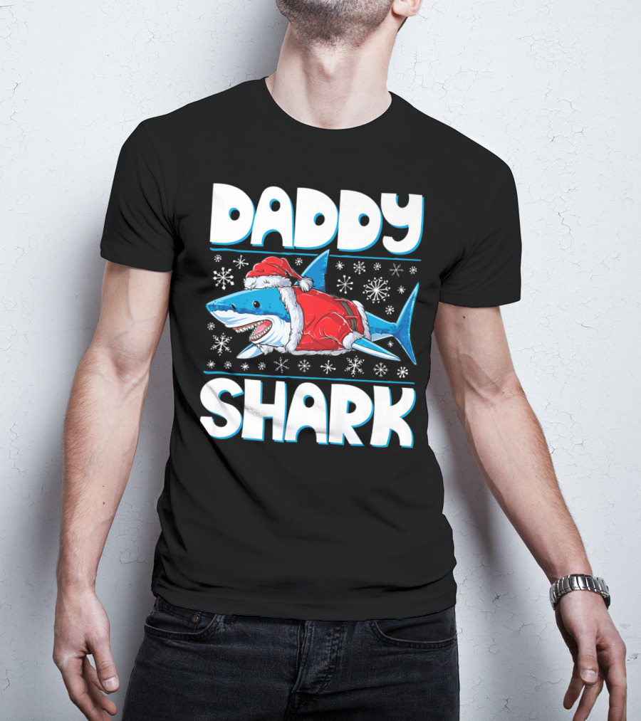 Daddy Shark Santa Christmas Snowflakes T-Shirt