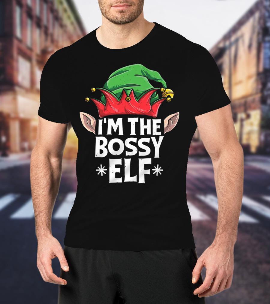 I'm The Bossy Elf Christmas Family Matching Jingle Hat Ears T-Shirt