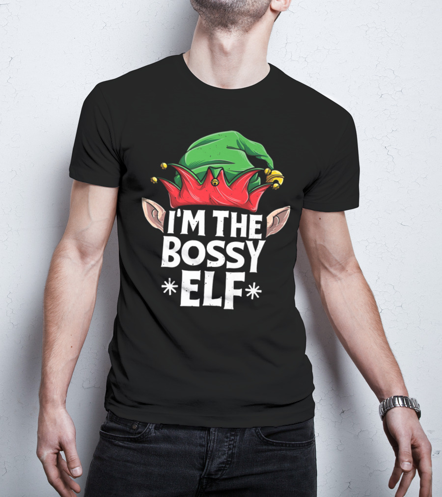 I'm The Bossy Elf Christmas Family Matching Jingle Hat Ears T-Shirt