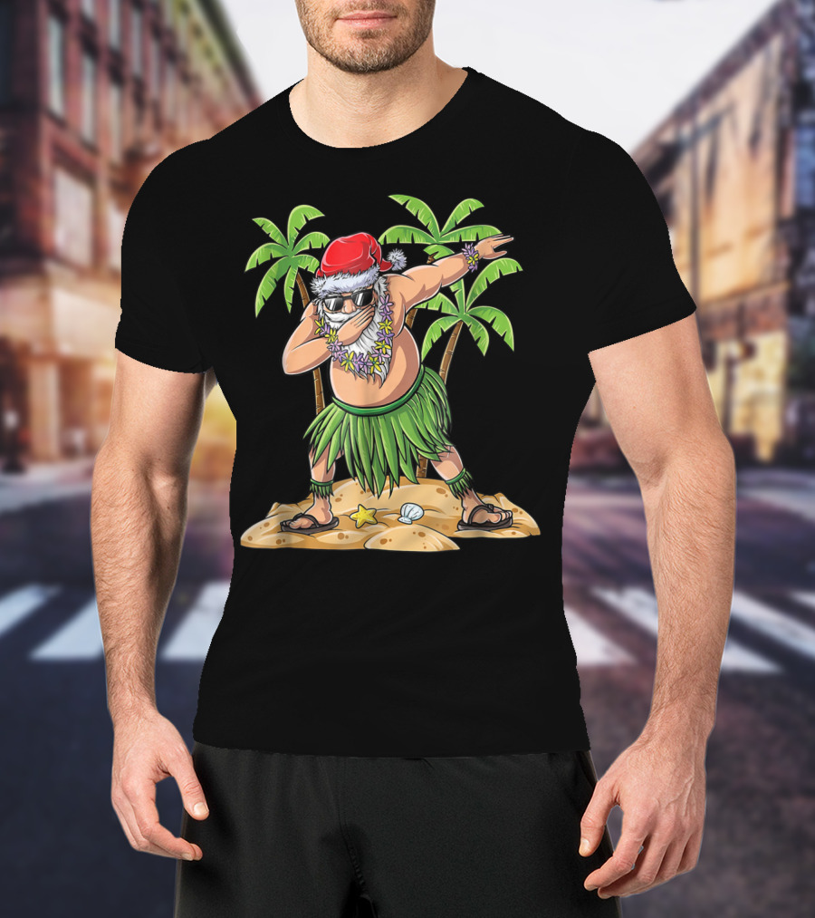 Dabbing Santa Christmas In July Kids Hawaiian Palm Trees Beach Holiday T-Shirt