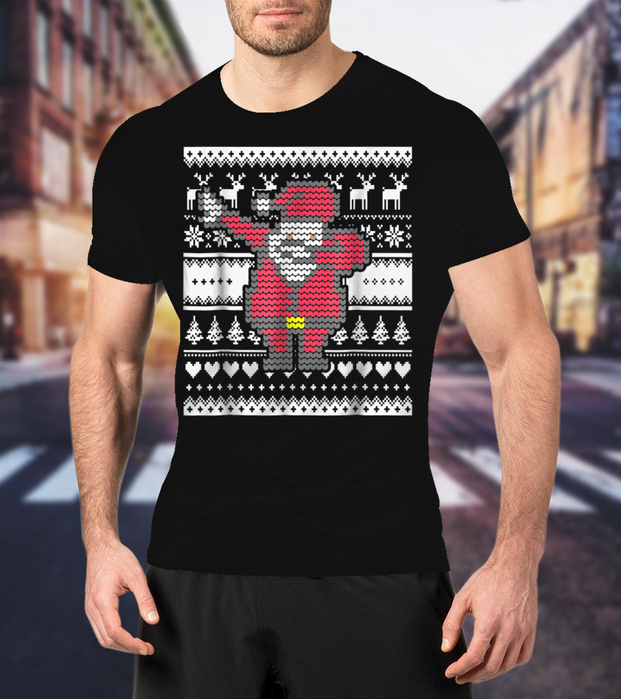 Dabbing Santa Claus Ugly Christmas Sweater Pattern T-Shirt