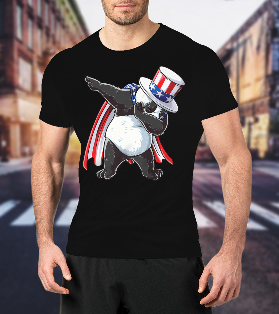 Dabbing Uncle Sam Panda Fourth Of July Red White And Blue Cape T-Shirt