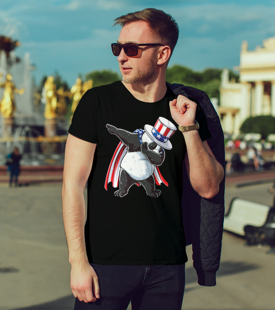 Dabbing Uncle Sam Panda Fourth Of July Red White And Blue Cape T-Shirt