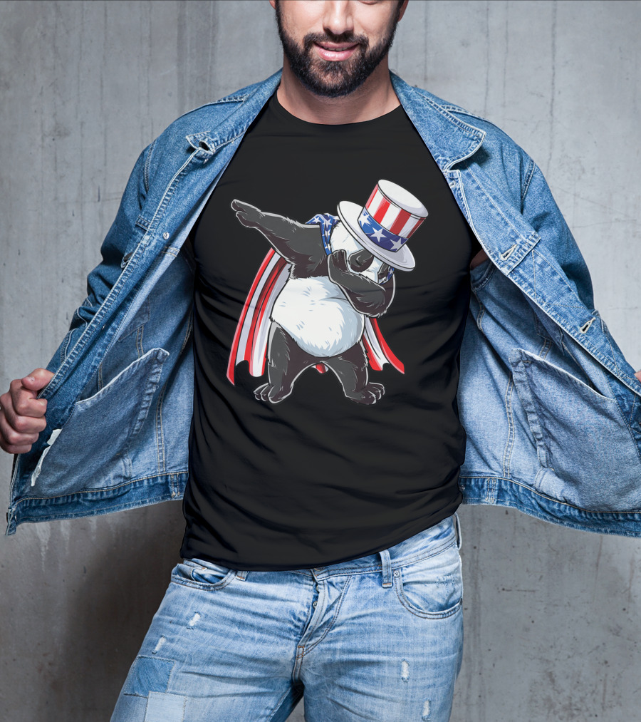 Dabbing Uncle Sam Panda Fourth Of July Red White And Blue Cape T-Shirt