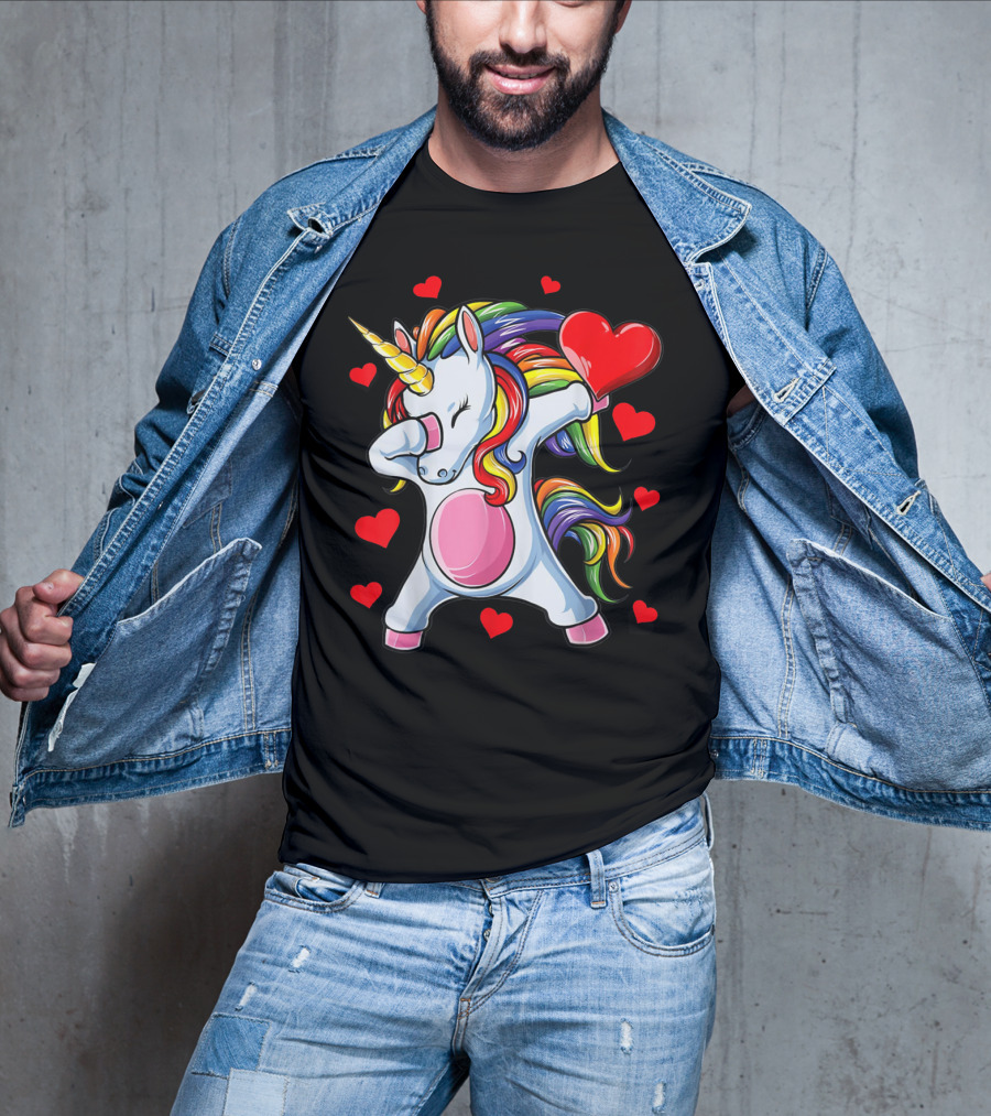 Valentines Day Dabbing Unicorn With Heart Girls T-Shirt