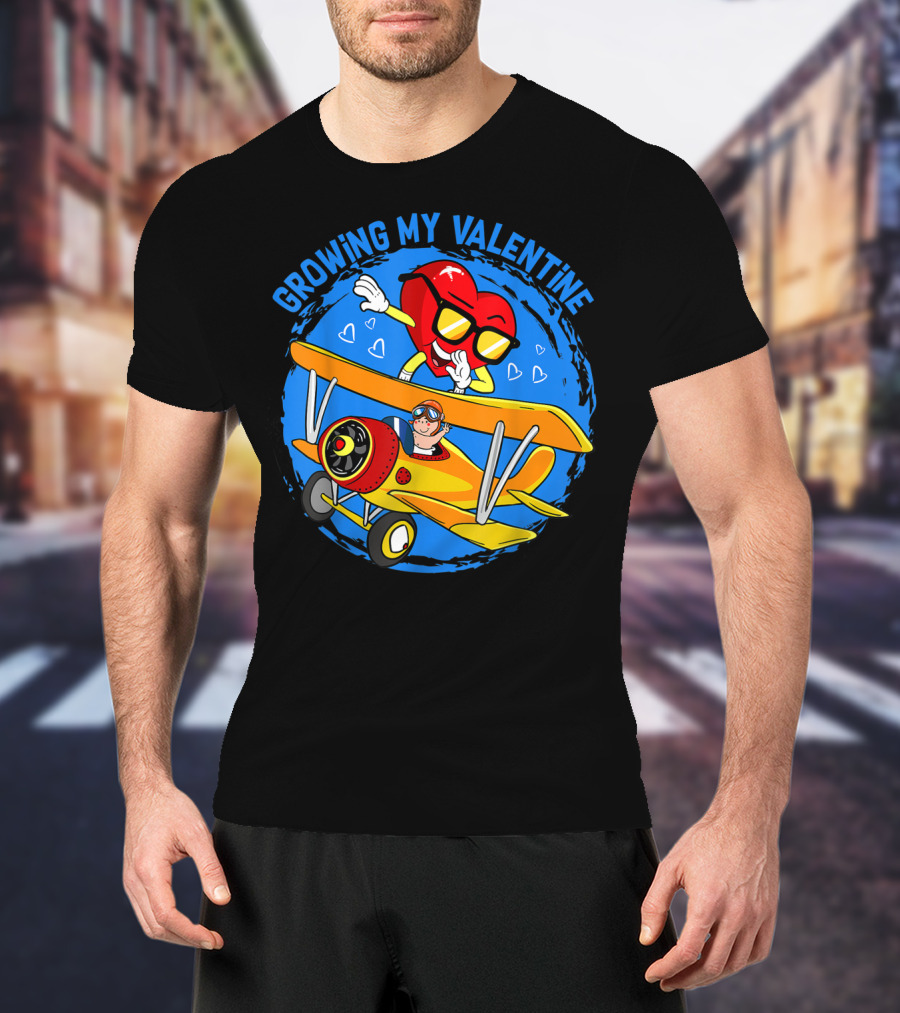 Growing My Valentine Heart Airplane Dabbing Valentine's T-Shirt