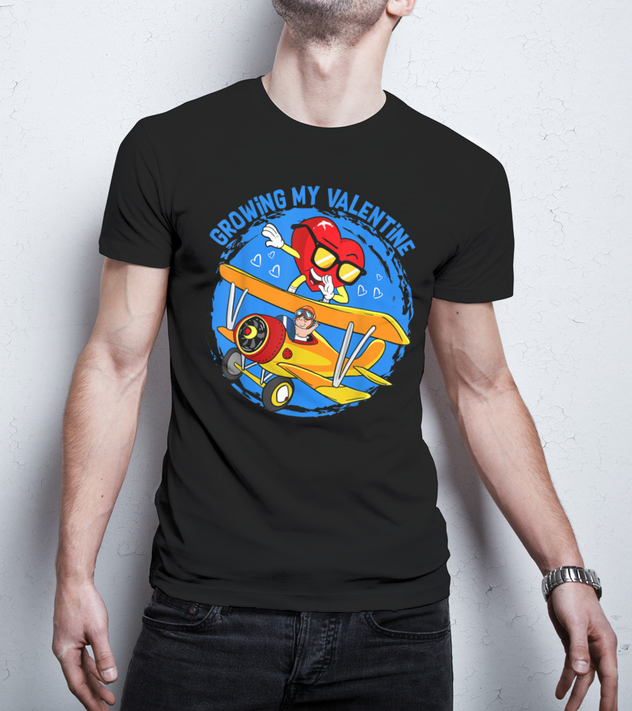 Growing My Valentine Heart Airplane Dabbing Valentine's T-Shirt