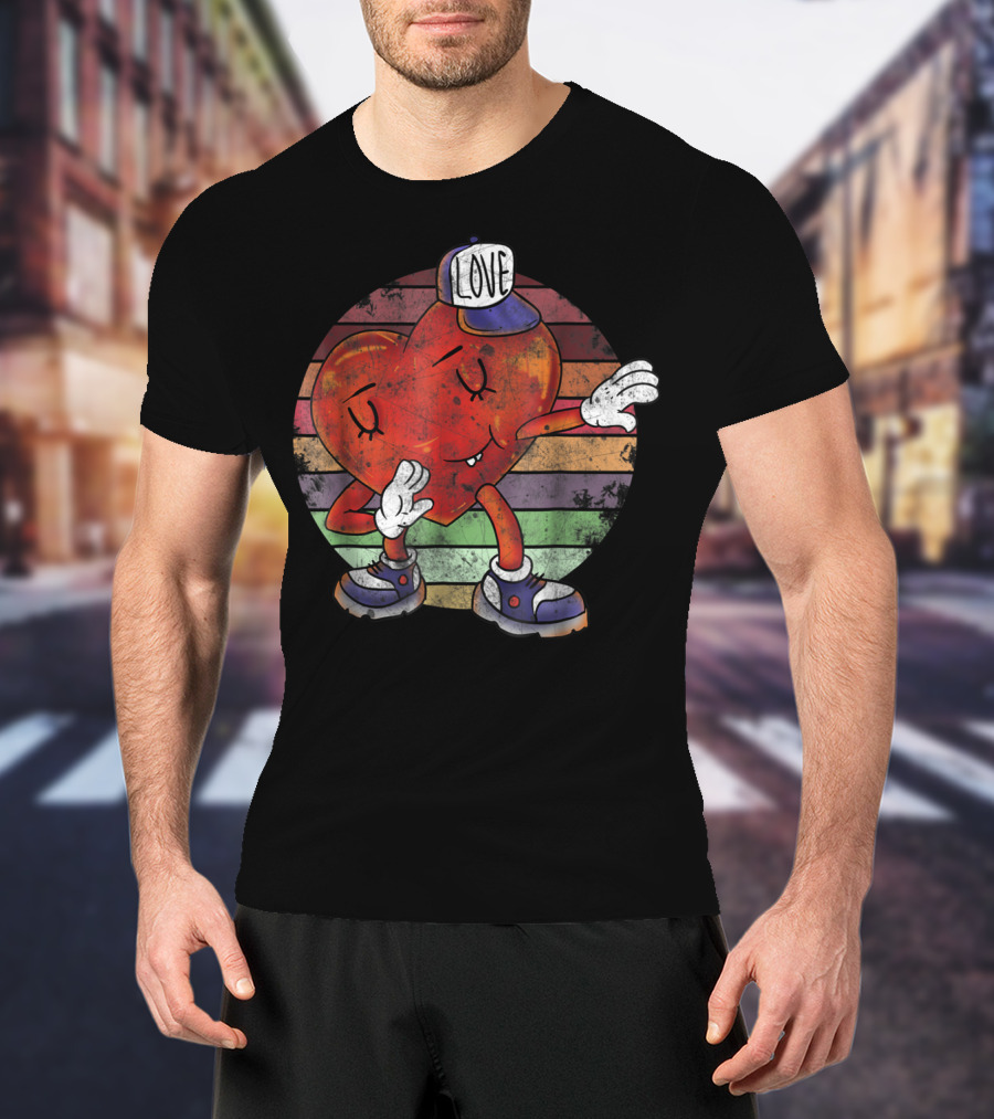 Love Heart Dabbing Vintage Valentines Day With Cap T-Shirt