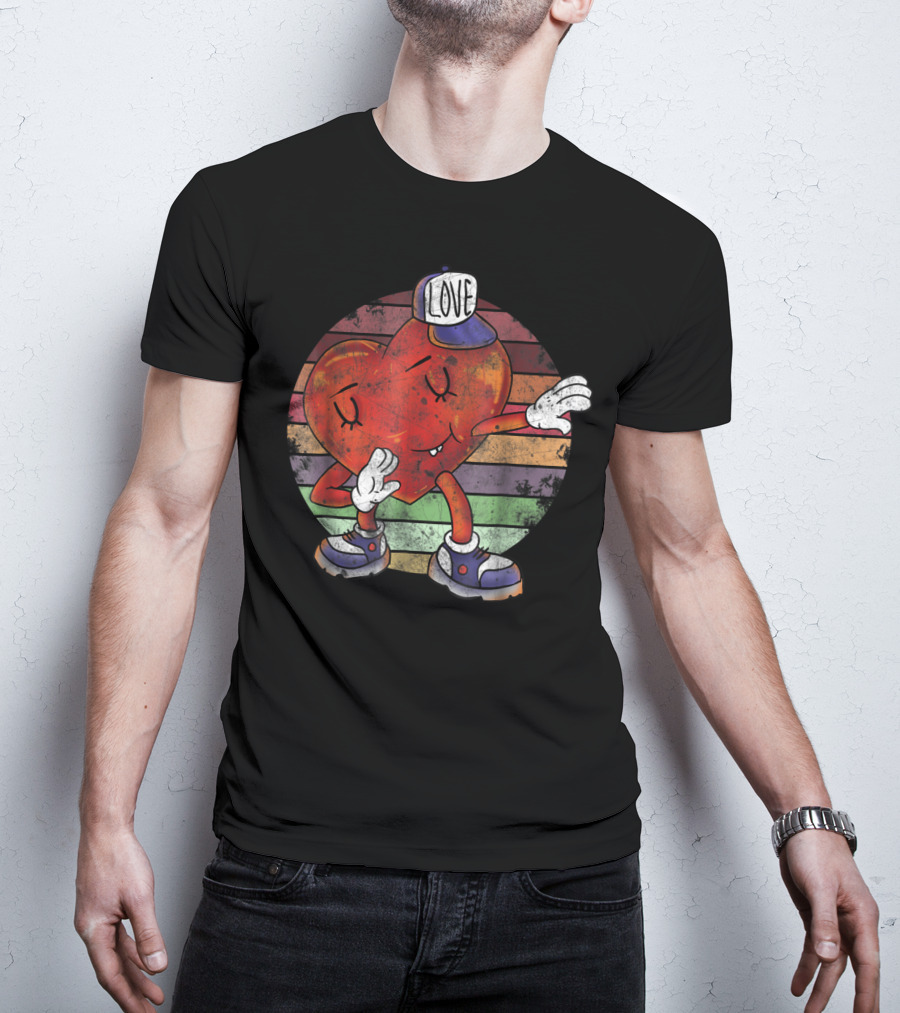 Love Heart Dabbing Vintage Valentines Day With Cap T-Shirt