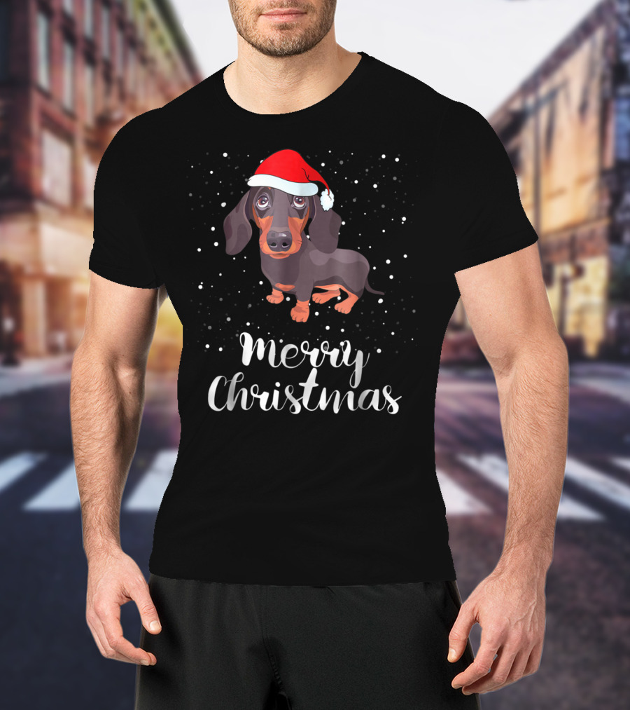 Merry Christmas Dachshund Santa Hat Family Matching Group T-Shirt