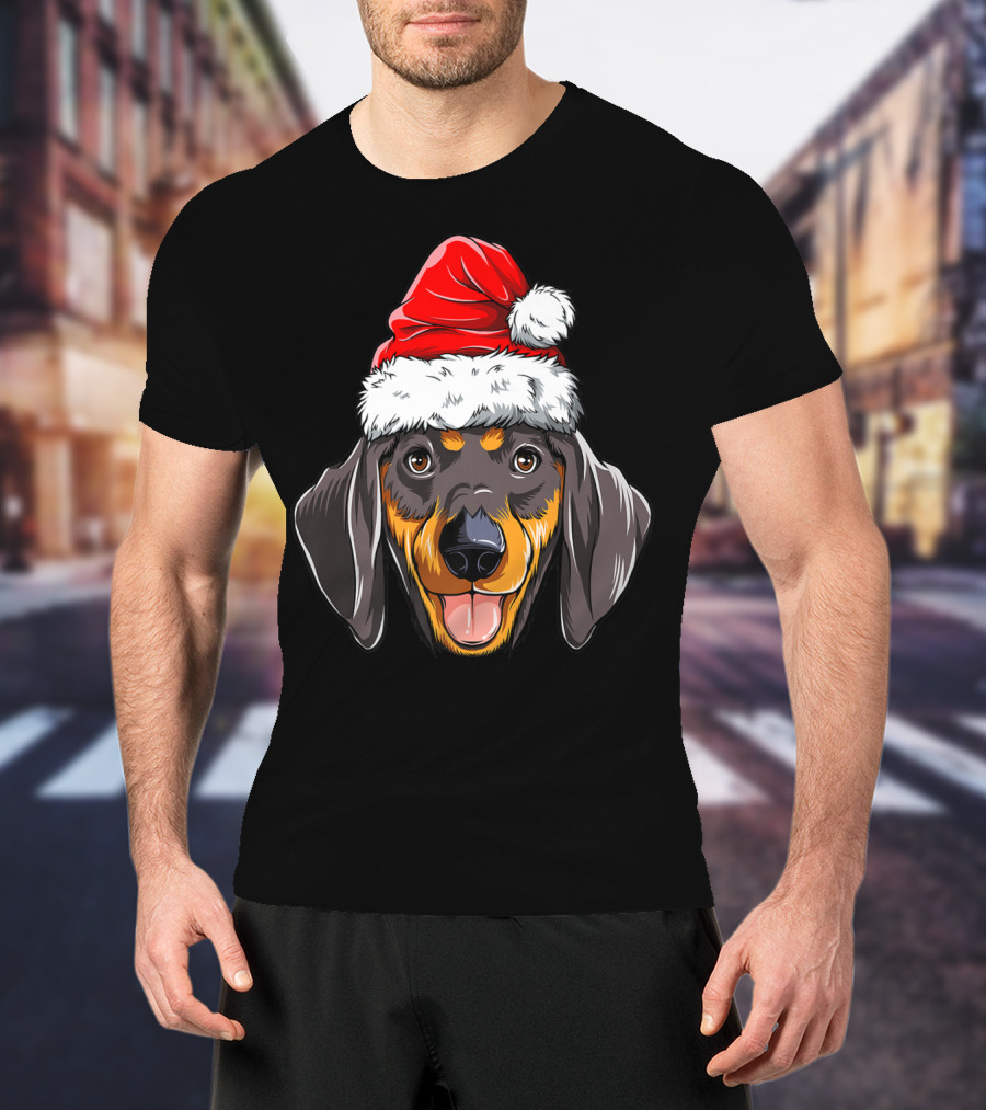 Dachshund Santa Christmas Kids Xmas Holiday Dog Cute Pup Festive Hat T-Shirt
