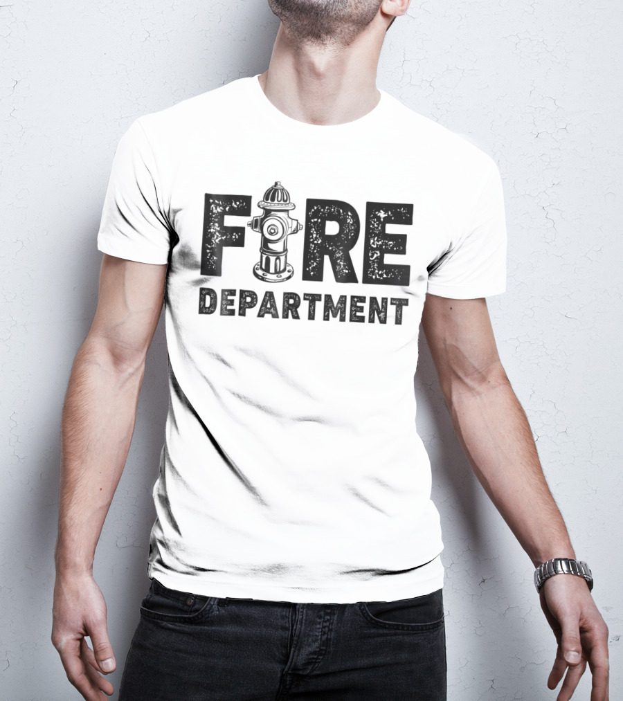 Fire Department Firefighter Thin Red Line Hydrant Typography T-Shirt