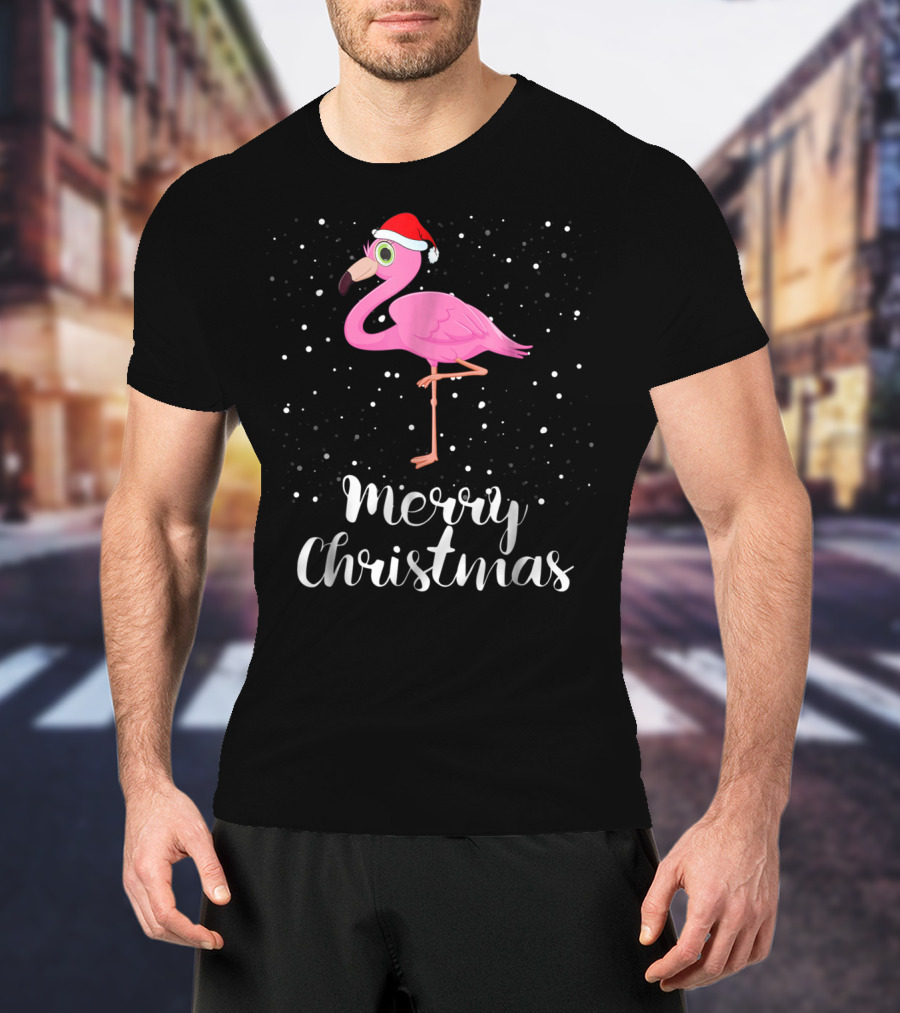 Merry Christmas Flamingo Santa Hat Family Matching Group T-Shirt
