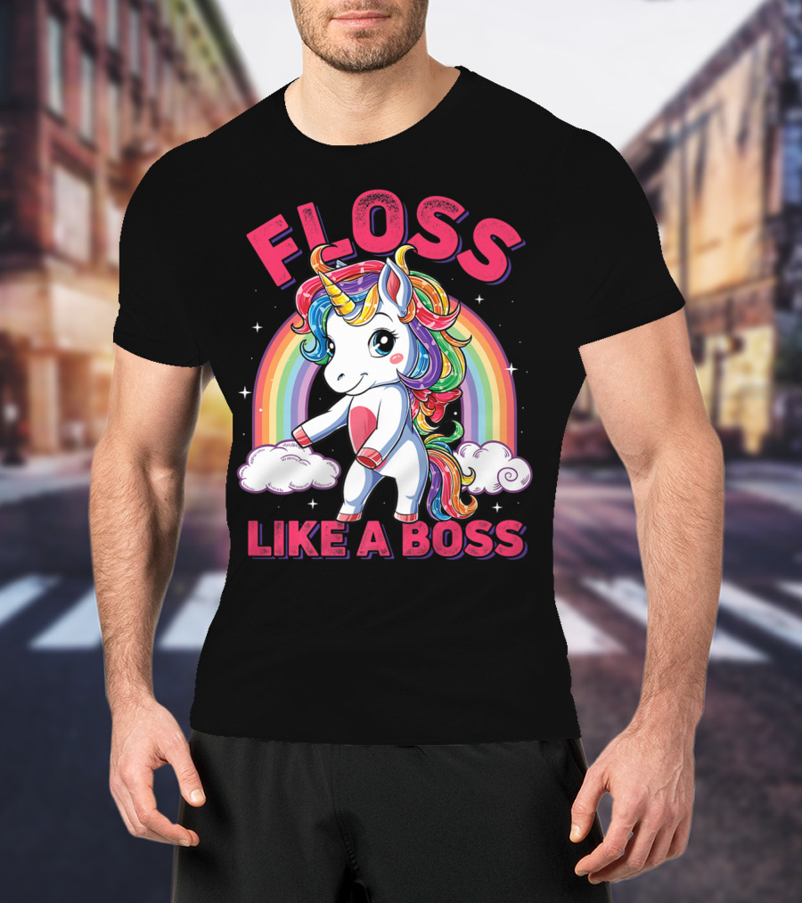 Floss Like A Boss Rainbow Unicorn Girls Squad T-Shirt