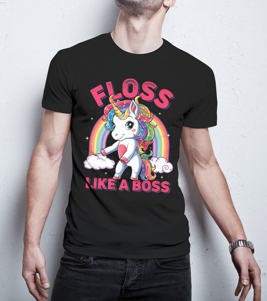 Floss Like A Boss Rainbow Unicorn Girls Squad T-Shirt