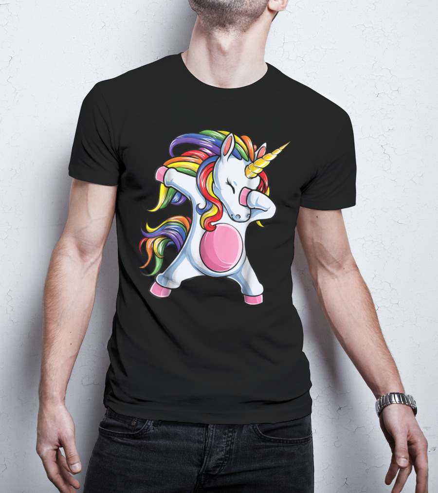 Dabbing Unicorn Kids Boys Girls Rainbow Colors T-Shirt