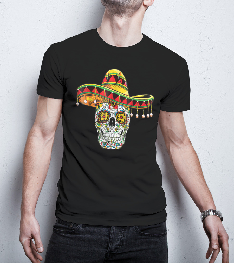 Day Of The Dead Sugar Skull Sombrero Cinco De Mayo T-Shirt