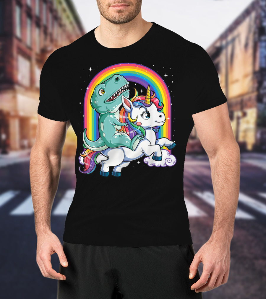 Dinosaur Unicorn Rainbow Fantasy Adventure Party T-Shirt