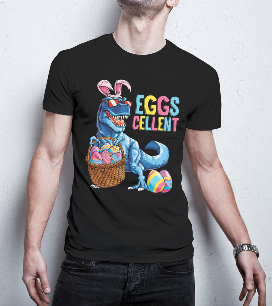 Easter Bunny Dinosaur Rex EGGScellent Basket Of Eggs T-Shirt